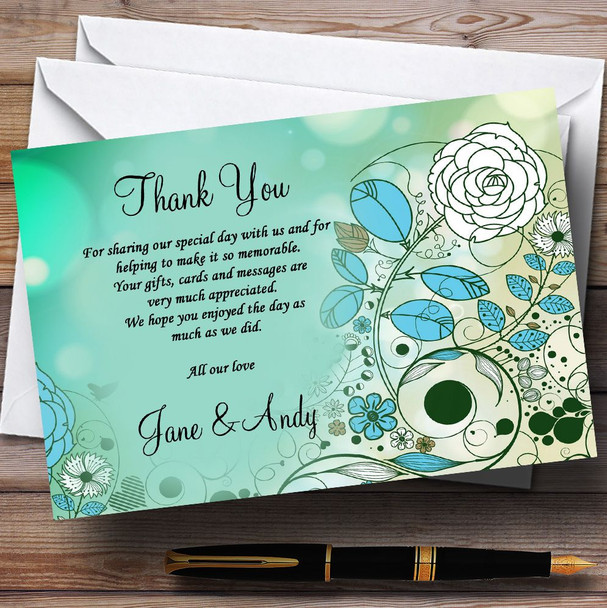 Aqua Turquoise Personalized Wedding Thank You Cards