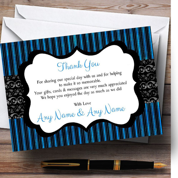 Blue Black Stripes Damask Vintage Personalized Wedding Thank You Cards