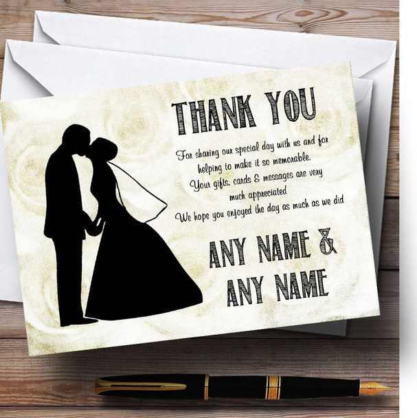 Cream Roses Chic Personalized Wedding Thank You Cards