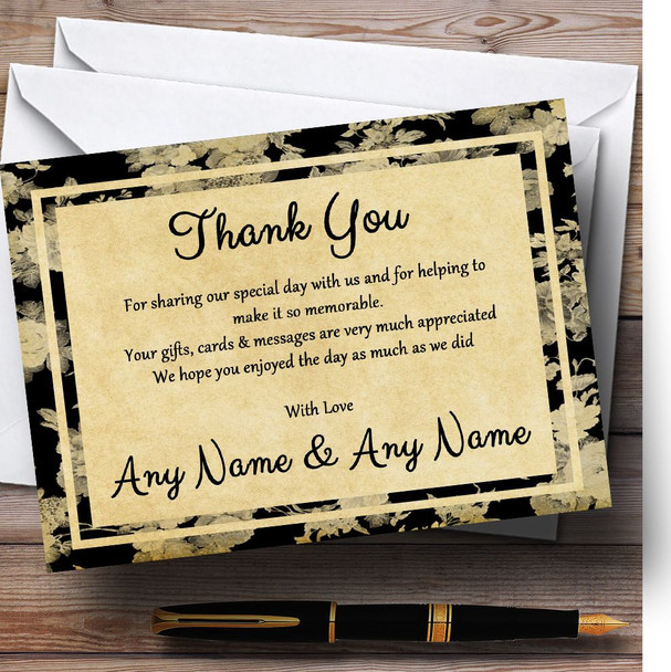 Vintage Black Roses Postcard Style Personalized Wedding Thank You Cards