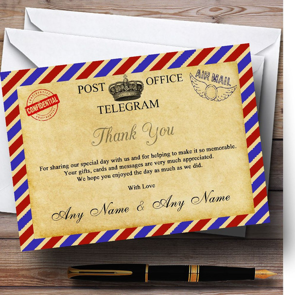 Vintage Airmail Telegram Postcard Personalized Wedding Thank You Cards