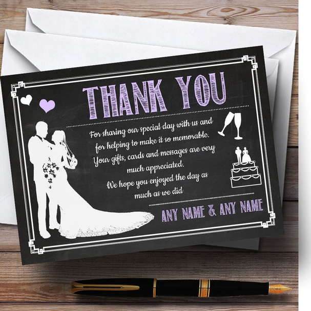 Chalkboard Lilac Personalized Wedding Thank You Cards