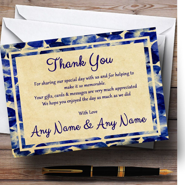 Vintage Blue Flowers Postcard Style Personalized Wedding Thank You Cards