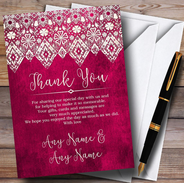 Vintage Berry Pink Old Paper & Vintage Lace Effect Personalized Thank You Cards