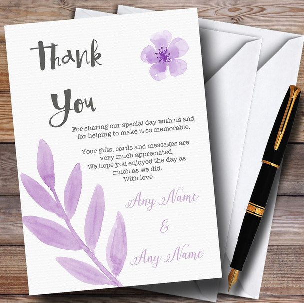 Watercolour Subtle Lilac Personalized Wedding Thank You Cards