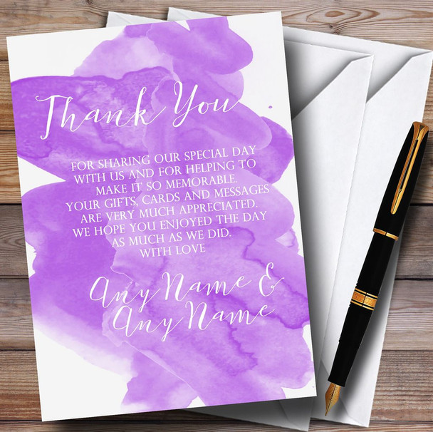 Purple Watercolour Personalized Wedding Thank You Cards