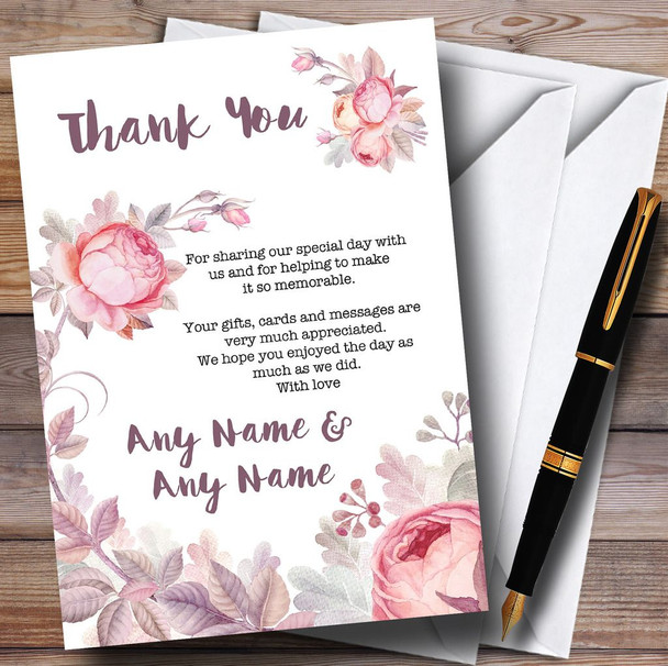 Beautiful Watercolour Floral Personalized Wedding Thank You Cards