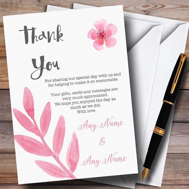 Watercolour Subtle Dusty Pink Personalized Wedding Thank You Cards