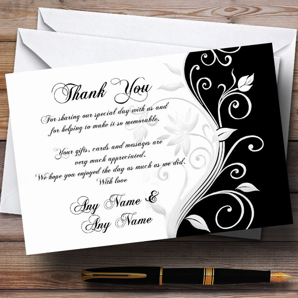 White Black Scroll Personalized Wedding Thank You Cards