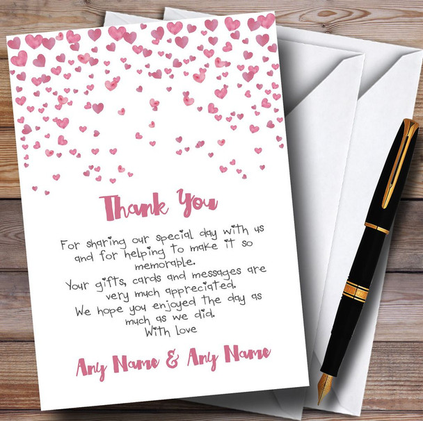 Pink Heart Confetti Personalized Wedding Thank You Cards