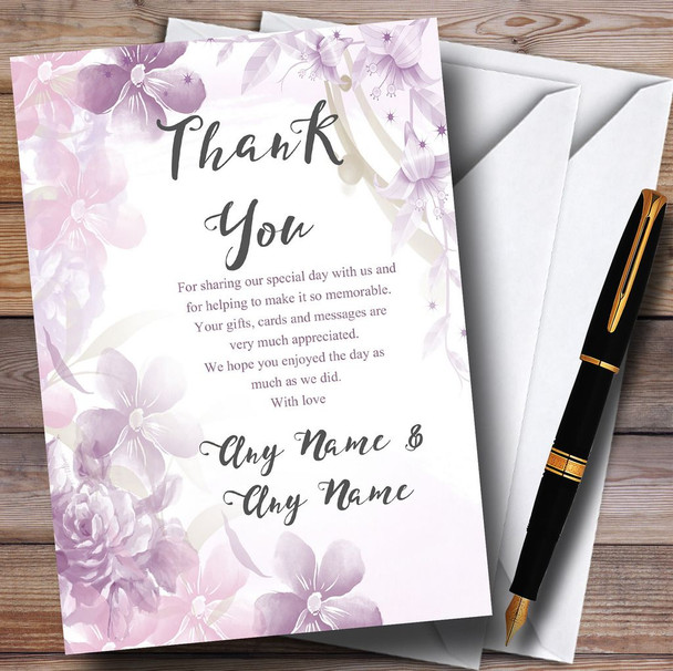 Pale Purple Watercolour Floral Personalized Wedding Thank You Cards