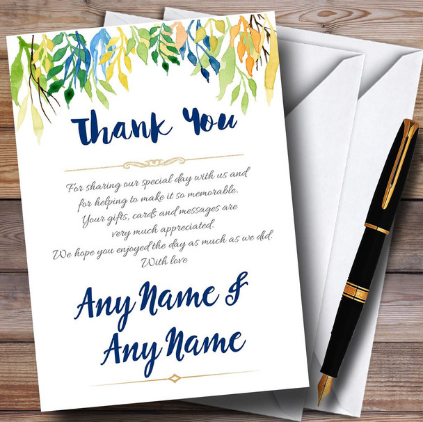 Autumn Leaves Watercolour Floral Header Personalized Wedding Thank You Cards