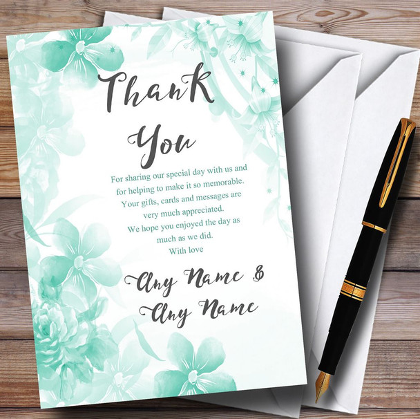 Green Watercolour Floral Personalized Wedding Thank You Cards