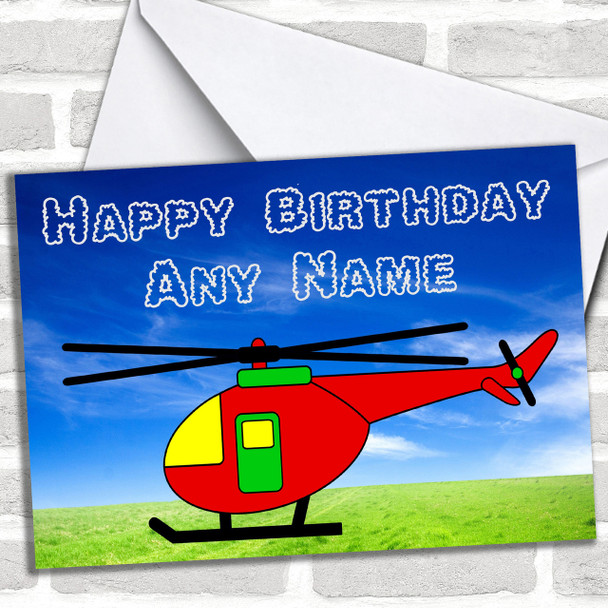 Red & Yellow Helicopter Personalized Birthday Card