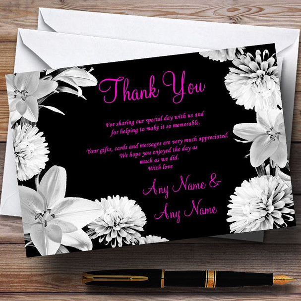Stunning Lily Flowers Black Pink White Personalized Wedding Thank You Cards