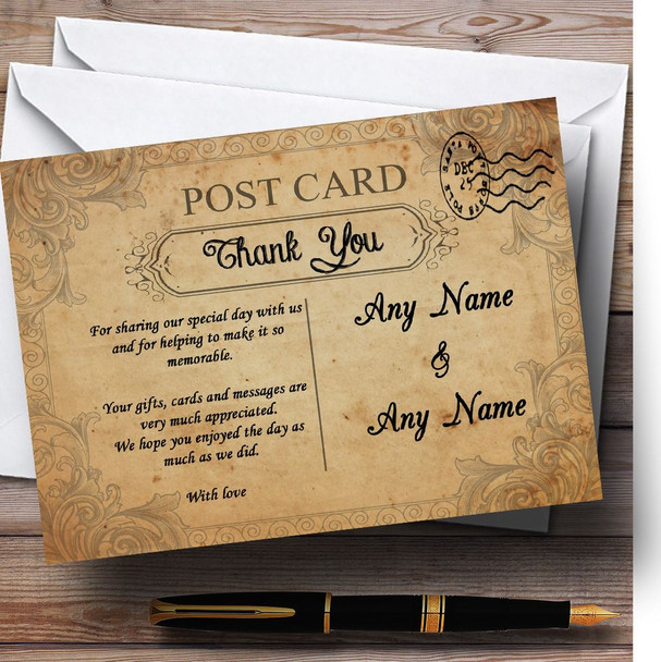 Classic Vintage Shabby Chic Postcard Personalized Wedding Thank You Cards