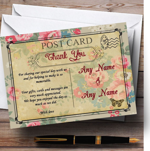 Floral Vintage Paris Shabby Chic Postcard Personalized Wedding Thank You Cards