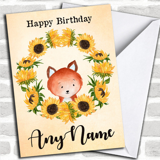 Sunflower Fox Personalized Birthday Card