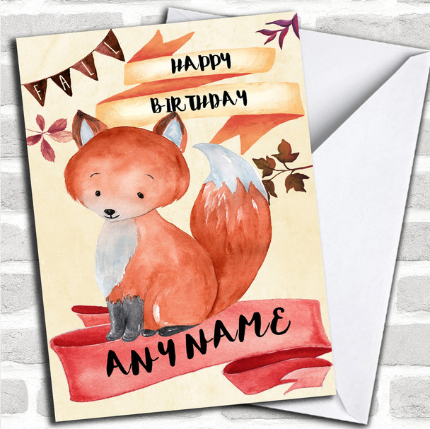 Watercolour Fox Personalized Birthday Card