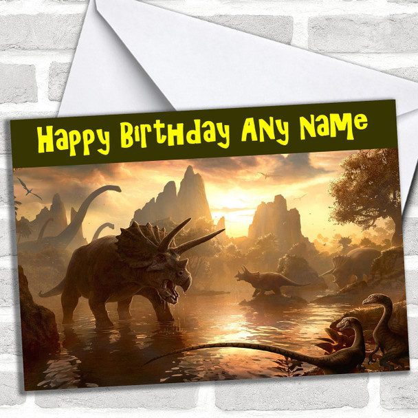 Dinosaurs At Sunset Personalized Birthday Card