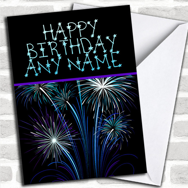 Blue & Purple Fireworks Personalized Birthday Card