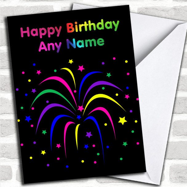 Rainbow Fireworks Personalized Birthday Card