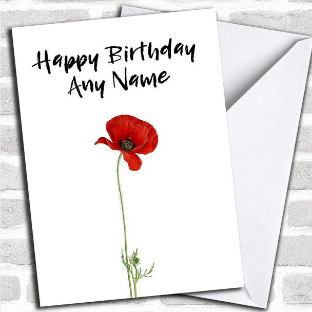 White Poppy Personalized Birthday Card