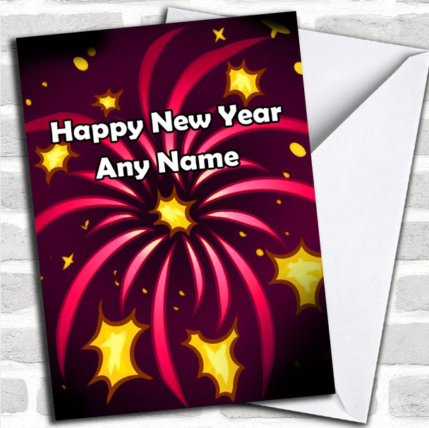 Pink Fireworks Personalized New Years Card