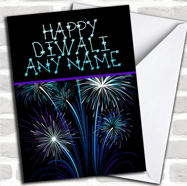 Blue & Purple Fireworks Personalized Diwali Card