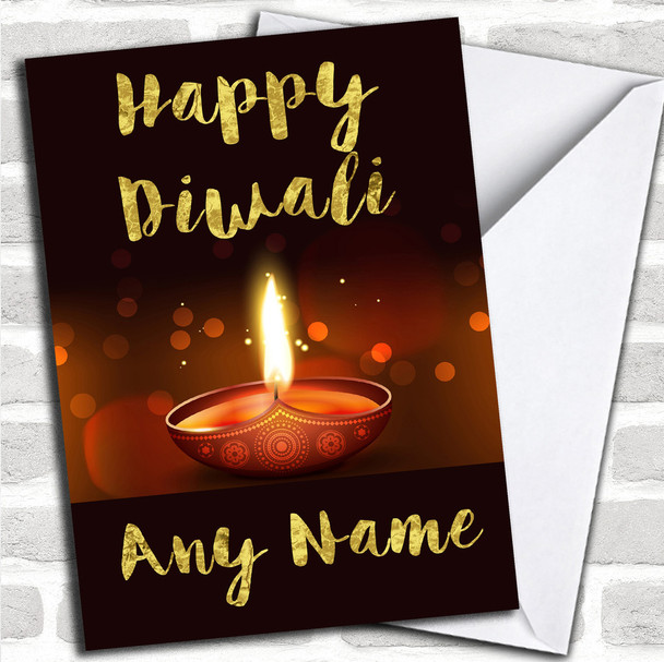 Golden Brown Candle Personalized Diwali Card