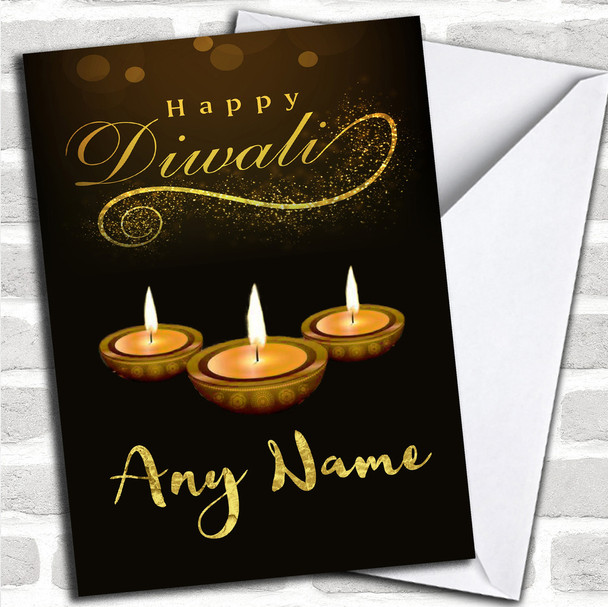 Golden Candles Personalized Diwali Card