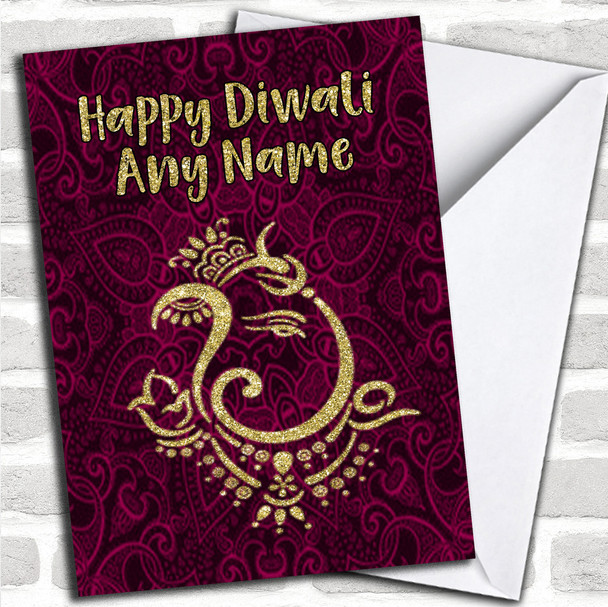 Hindu Pattern Ganesh Pink Personalized Diwali Card