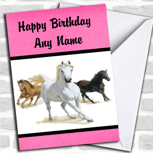 Hot Pink Beautiful Horses Personalized Children's Birthday Card