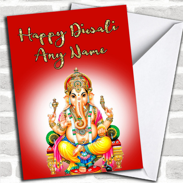 Lord Ganesh Red Personalized Diwali Card