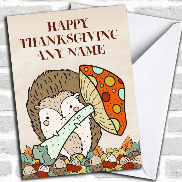 Autumn Fall Hedgehog Personalized Thanksgiving Card