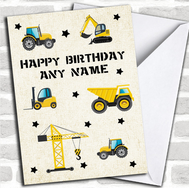 Digger Trucks Tractors Construction Cute Personalized Children's Birthday Card