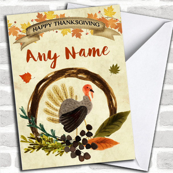 Autumn Watercolour Fall Turkey Personalized Thanksgiving Card