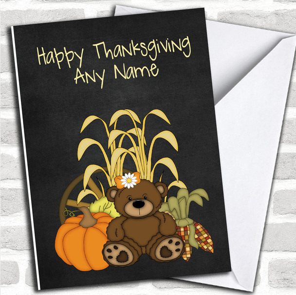 Chalk Harvest bear Personalized Thanksgiving Card