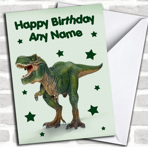 Scary Green T Rex Dinosaur Personalized Children's Birthday Card