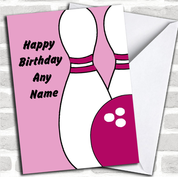 Pink Bowling Personalized Birthday Card