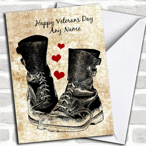 Military Boots & Hearts Personalized Veterans Day Card