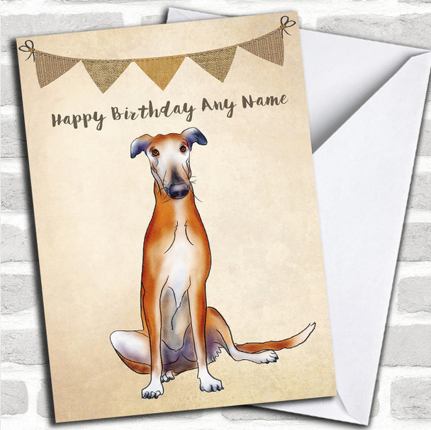 Vintage Burlap Bunting Dog Greyhound Personalized Birthday Card