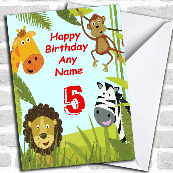 Jungle Lion Monkey Giraffe Zebra Personalized Birthday Card
