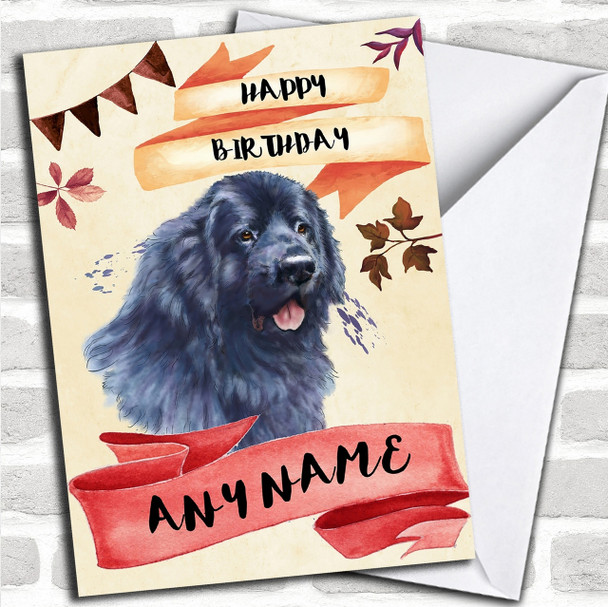 Watercolour Rustic Dog Newfoundland Personalized Birthday Card