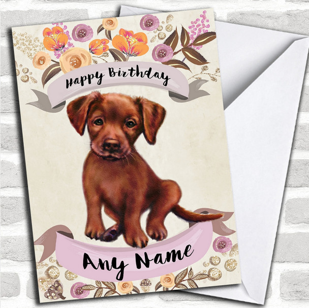 Rustic Gold Dog Chocolate Labrador Personalized Birthday Card