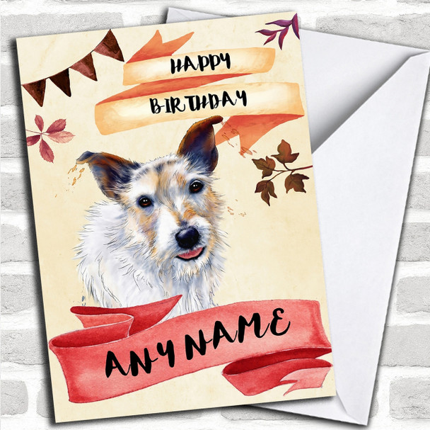 Watercolour Rustic Jack Russel Dog Personalized Birthday Card