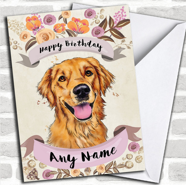 Rustic Gold Dog Golden Retriever Personalized Birthday Card