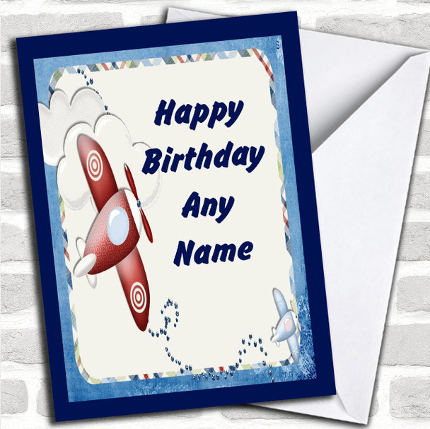 Blue And Red Plane Aeroplane Personalized Birthday Card