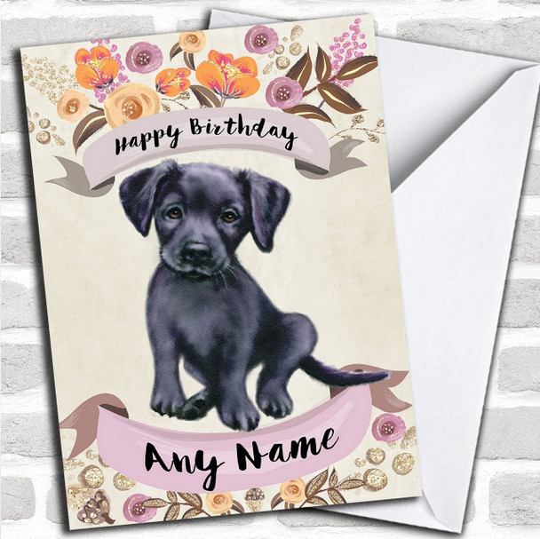 Rustic Gold Dog Black Labrador Personalized Birthday Card