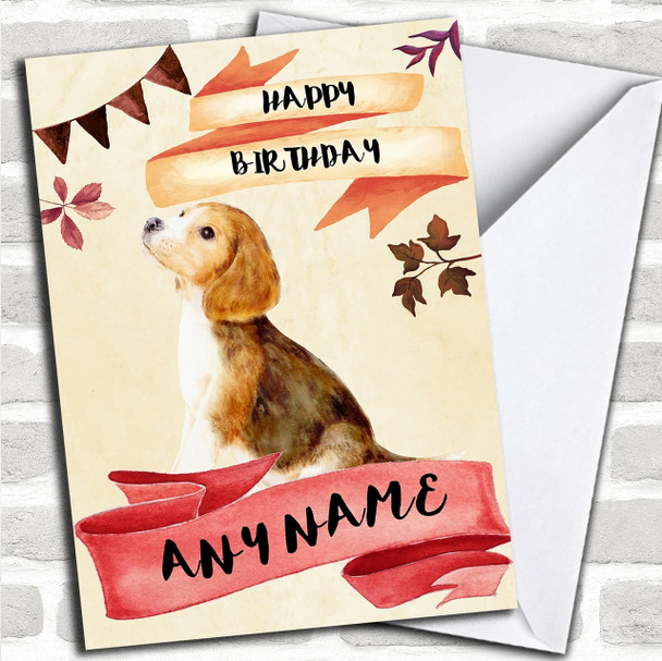 Watercolour Rustic Dog Beagle Personalized Birthday Card